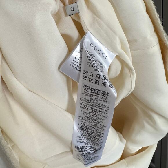 GUCCI White Tweed Gold Embellished Shift Dress 42 NEW Short Sleeve Midi Roman - Picture 7 of 7